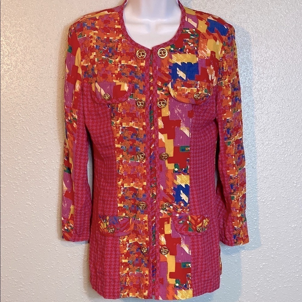 VNTG Carole Little Red and Yellow Blazer Vibrant Suit Jacket